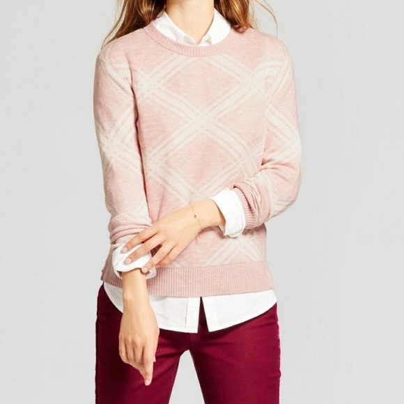 a new day Sweaters - S A New Day Pink Print Argyle Sweater